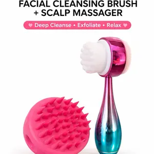 Facial Cleansing Brush & Scalp Massager Set - Deep Cleanse Exfoliate Relax - Dual Function Beauty Tool