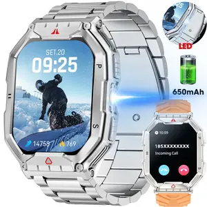 Military Smart Watch for Men(Answer/Make Call), 2.1"AMOLED Screen Outdoor Sports Smartwatch withFlashlight/650mAh Extra-large battery/1ATM WaterproofFitness Tracker for iPhone/Android Phones. Wearable Smartphone