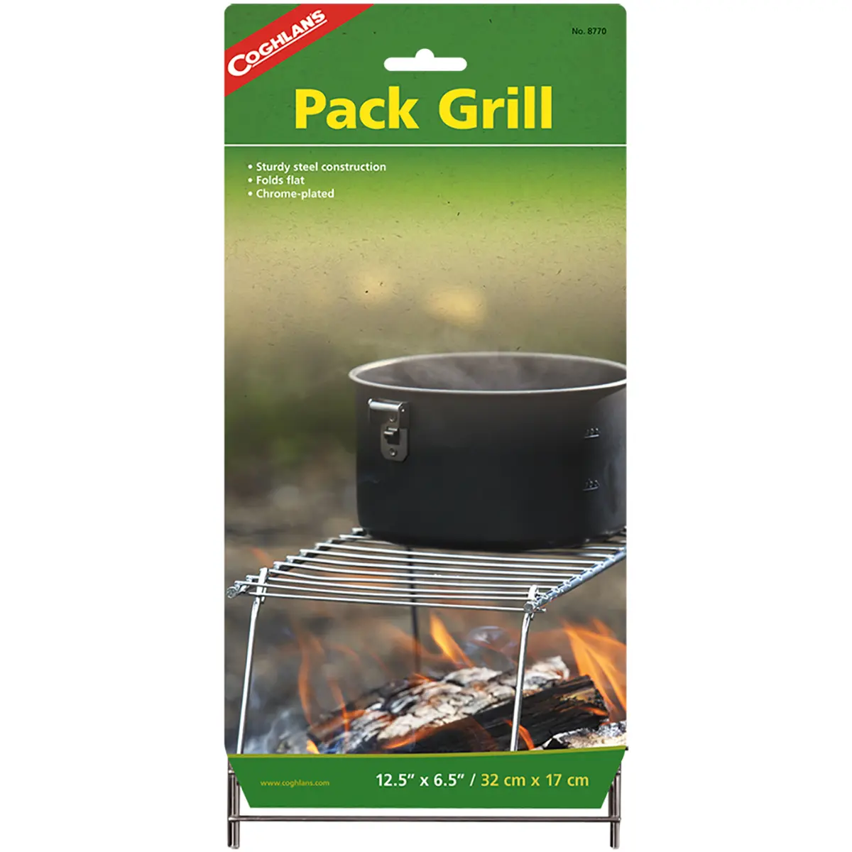 Coghlan's Pack Grill - Chrome-Plated Steel Campfire Grill, Folds Flat for Camping Survival Camp Kitchen Gear, Charcoal Grill