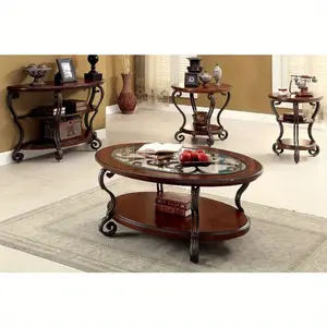 Traditional style of brown cherry 1PC -side open -ending underlying shelf gorgeous design living room furniture.