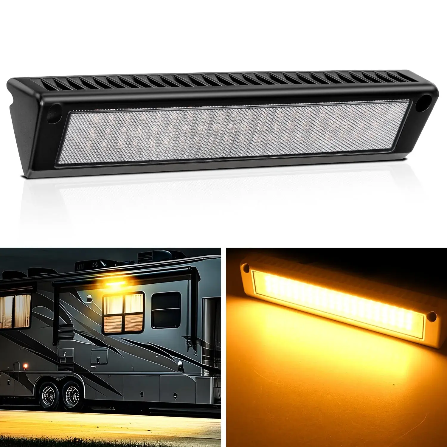 Nilight 13-in RV Exterior Porch Floodlight - Amber Beam, Black Aluminum Shell, Polycarbonate, IP67 Rating, Pre-Drilled Hole, 12v-24v Vehicle Accessory for RVs, Campers, Travel Trailers, Outdoor Camping