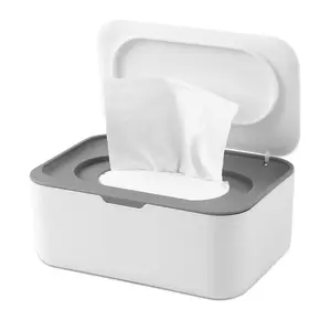 Wipes Dispenser  Wipe Holder with Lids, Keeps Wipes Fresh, Refillable Wipes Container with Sealing Design, Bathroom Tissues Wipes Case Box, Grey