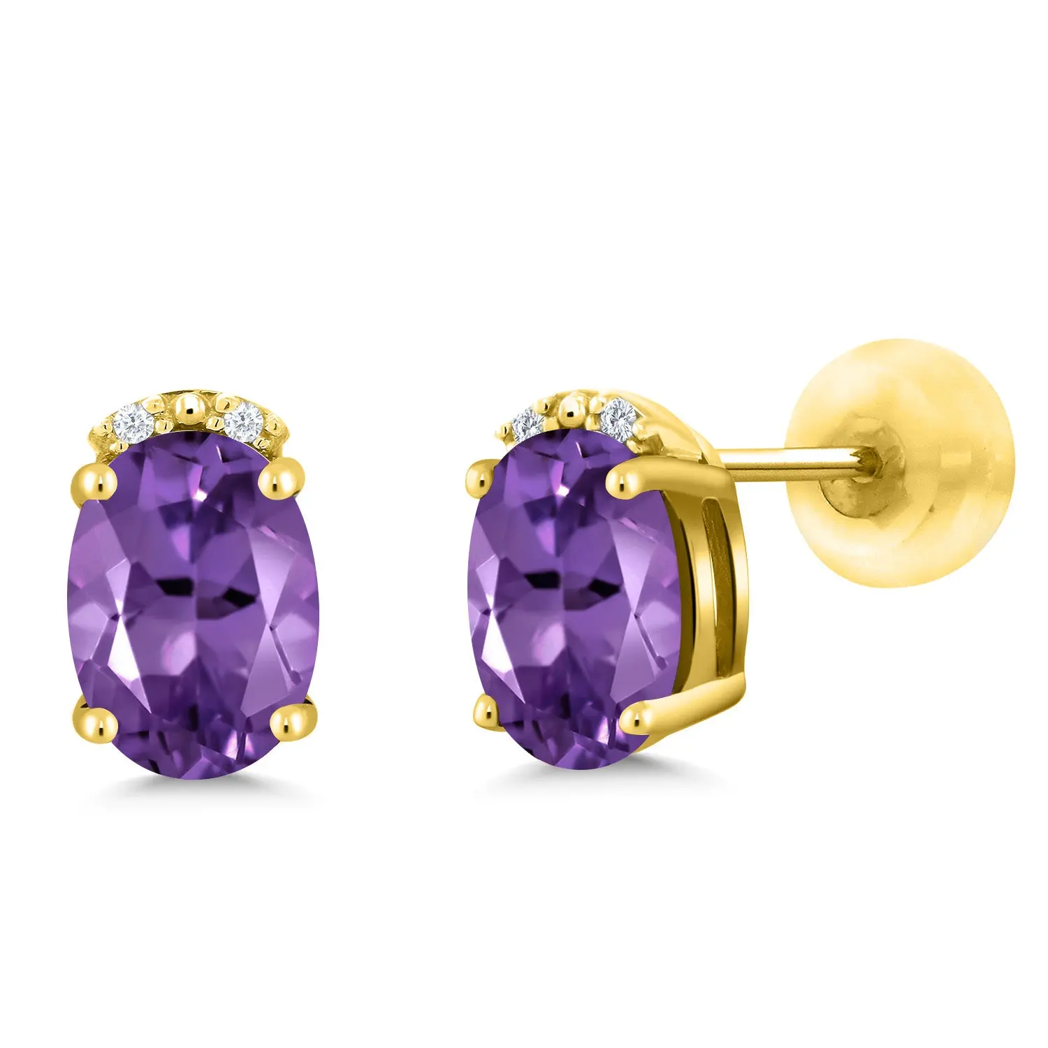Gem Stone King Solid 10K Gold Oval Stud Earrings For Women | 7X5MM Gemstone Birthstone and Diamond Accents | Fine Jewelry Gifts for Mom Wife Her