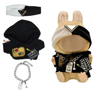 Labubu Doll Fisherman Sweater Set - 17cm Doll Clothes Set Adorable Outfits for Dolls Stylish Accessories Clothes Dress Up Replaceable Clothing Collections Includes Sweater Headband Necklace