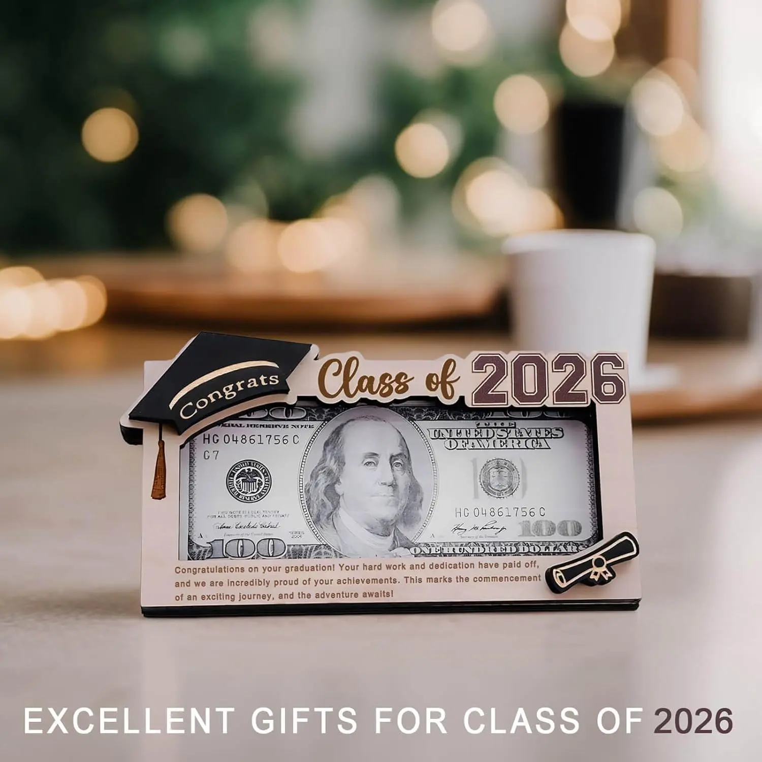 Graduation Gifts 2026 Money Holder, Wooden Graduation Money Cash Envelope Box for Class of 2026 High School Senior College University Graduates Student