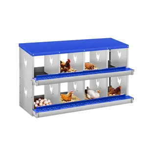 Garvee Ventilated Metal Chicken Nesting Box – 8 Compartments, Wall Mount, Easy Egg Collection, Durable, No Legs, Blue (8 Compartments, No Legs)
