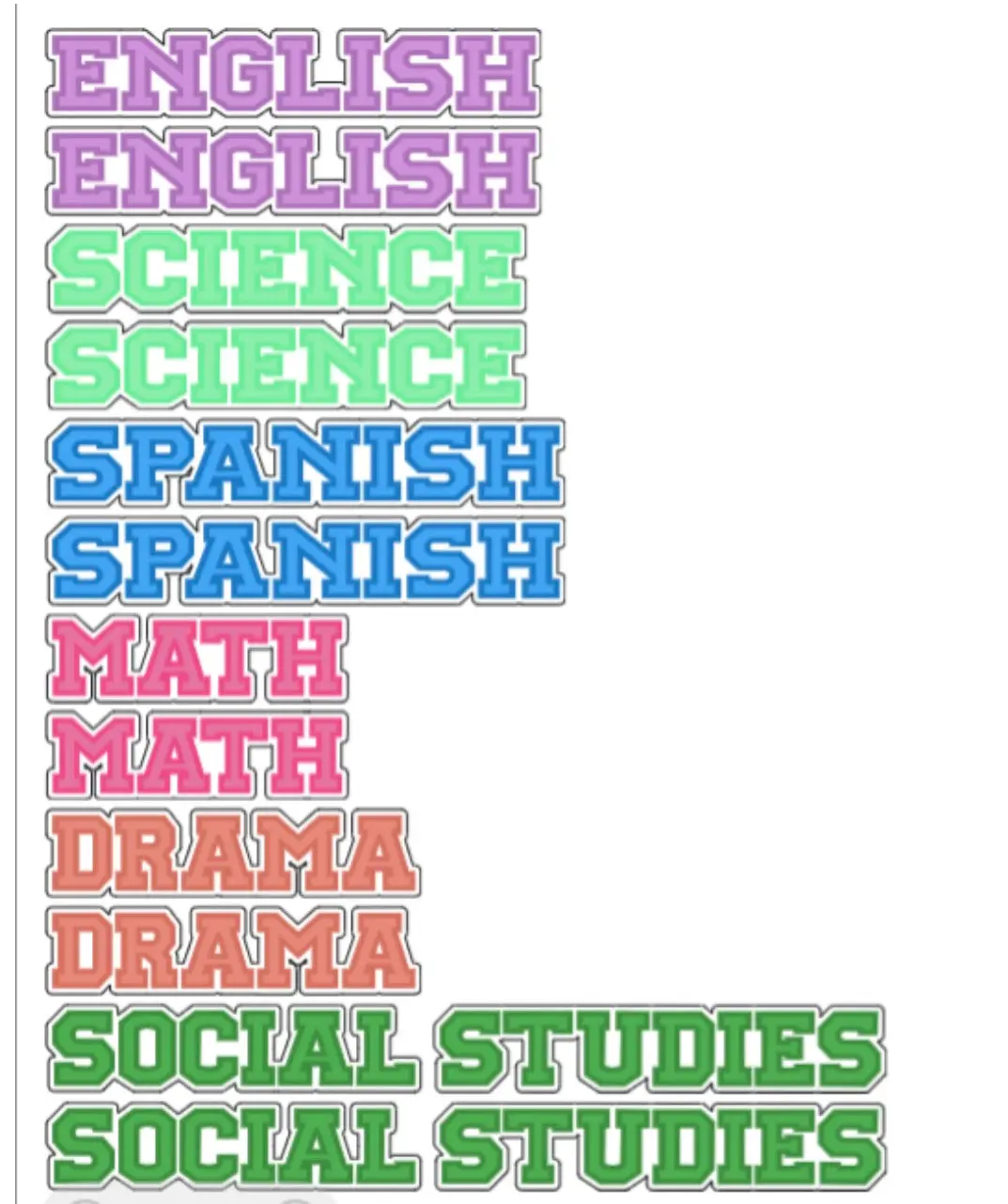 Set of 6 School Subject Binder Labels: 0.75" H