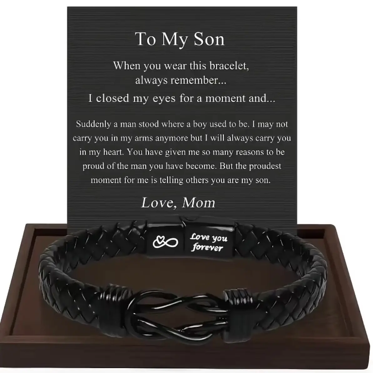 B 1PC Unique Gift for Son, Birthday Gifts for Son from Mom Leather Bracelet, Leather Braided Bracelet, Knotted Bracelet Jewelry for Son from Dad, Bracelet for Daily Wear Gift for Son