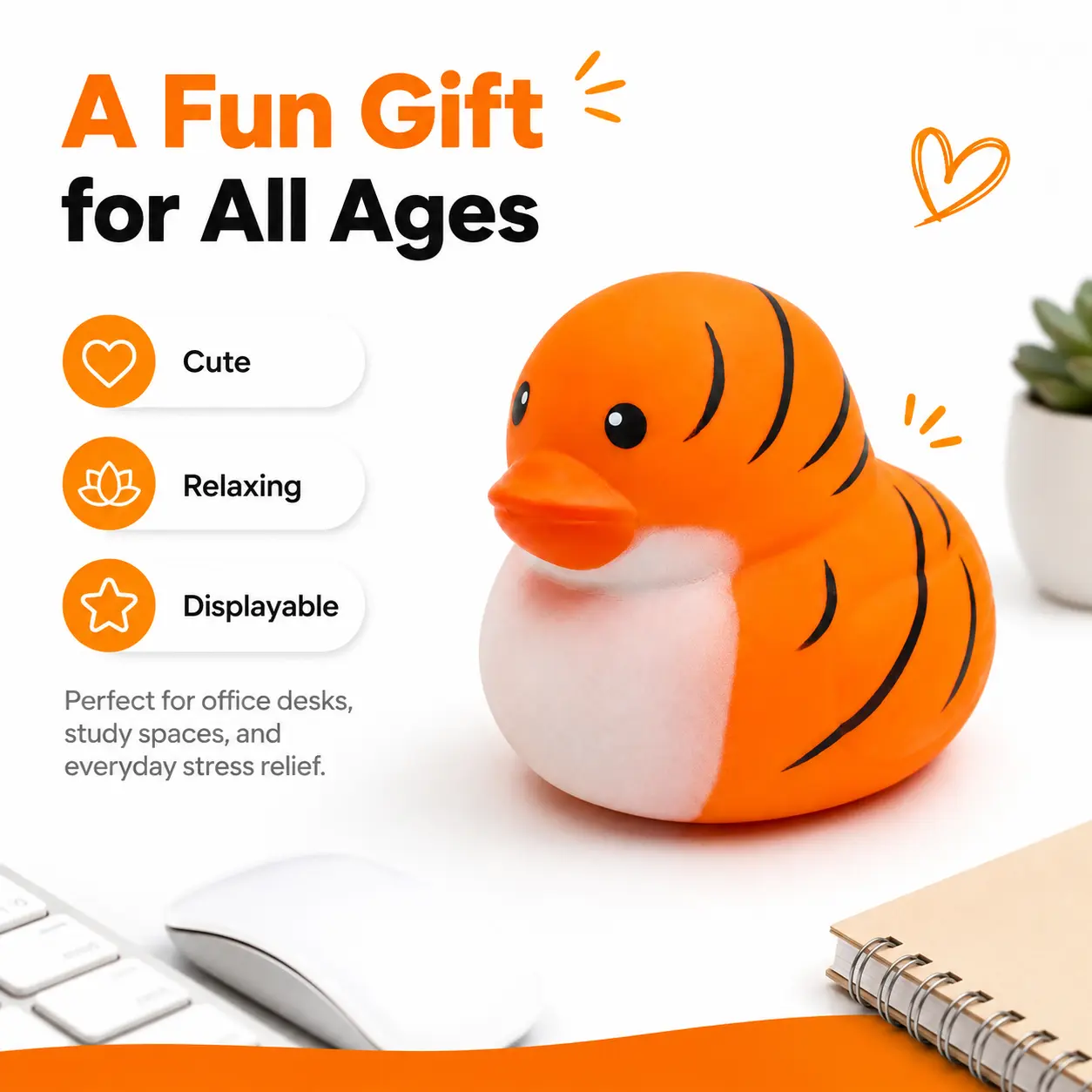 Giant Tiger Duck Squishy, 6 Inch Jumbo Shaving Cream Filled Fast Rebound Stress Relief Squeeze Sensory Fidget Toy, Cute Desk Decor and Gift, DIY