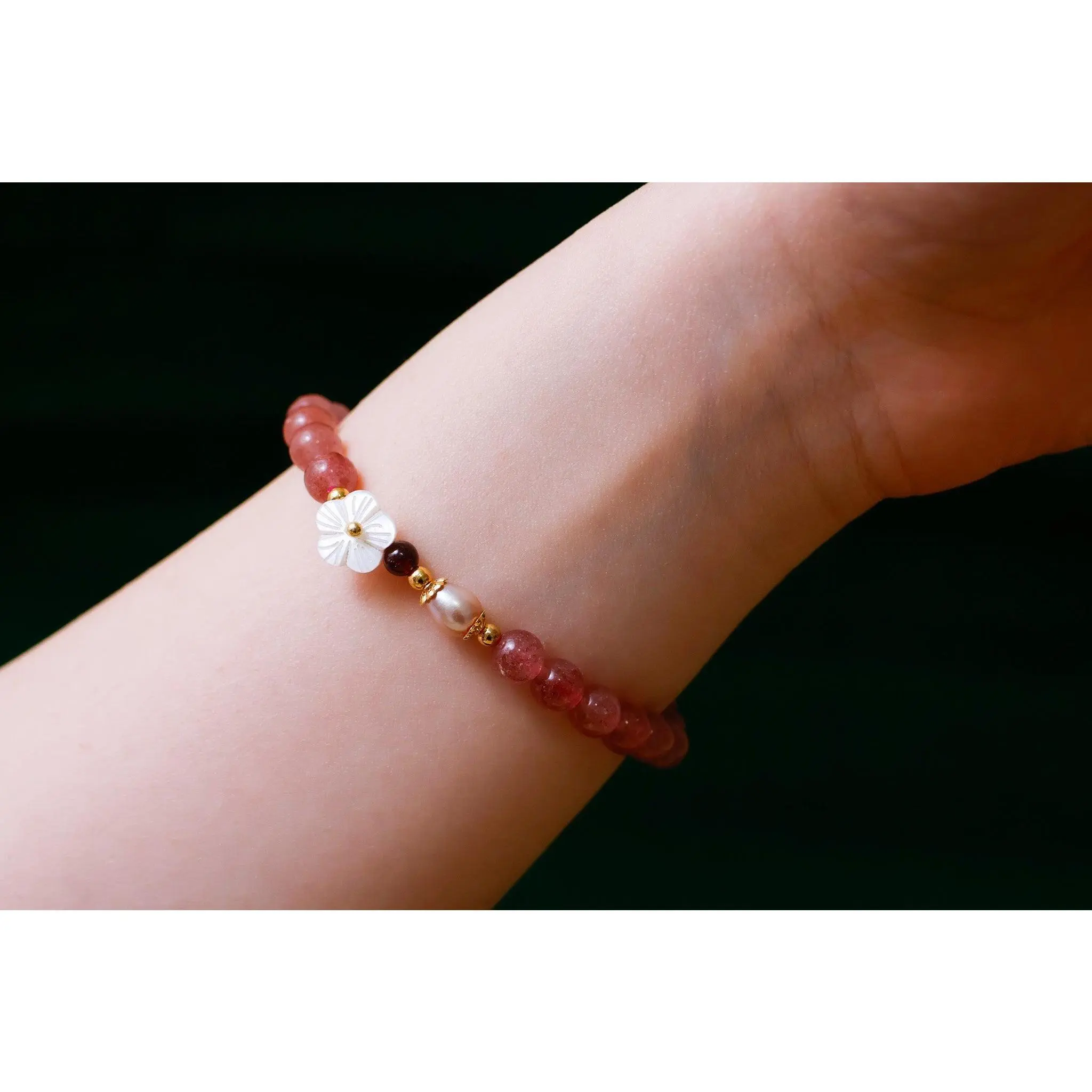 Korean Strawberry Stone Plum Blossom Bracelet | Handcrafted Traditional Korean Jewelry