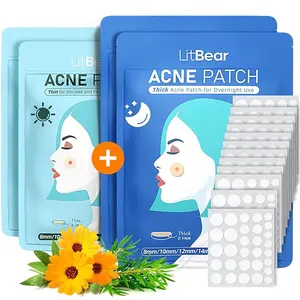 LitBear Acne Pimple Patches- Day and Night 4 Sizes 360 Dots Thin & Thick Hydrocolloid Patches with Witch Hazel, Tea Tree & Calendula Oil, Extra Adhesion Pimple Patches for Face Zit Patch Acne Dots Invisible Gentle