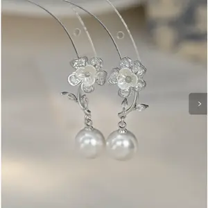 White shell flower earrings, sweet and versatile flower pearl earrings for women -HN321-12