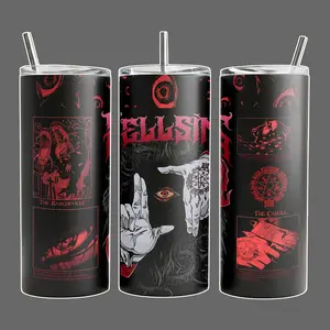 Alucard Hellsing Stainless Steel Insulated Travel Tumbler With Handle 20oz 40oz Vampire Occult Crimson Eyes Anime Wrap Design