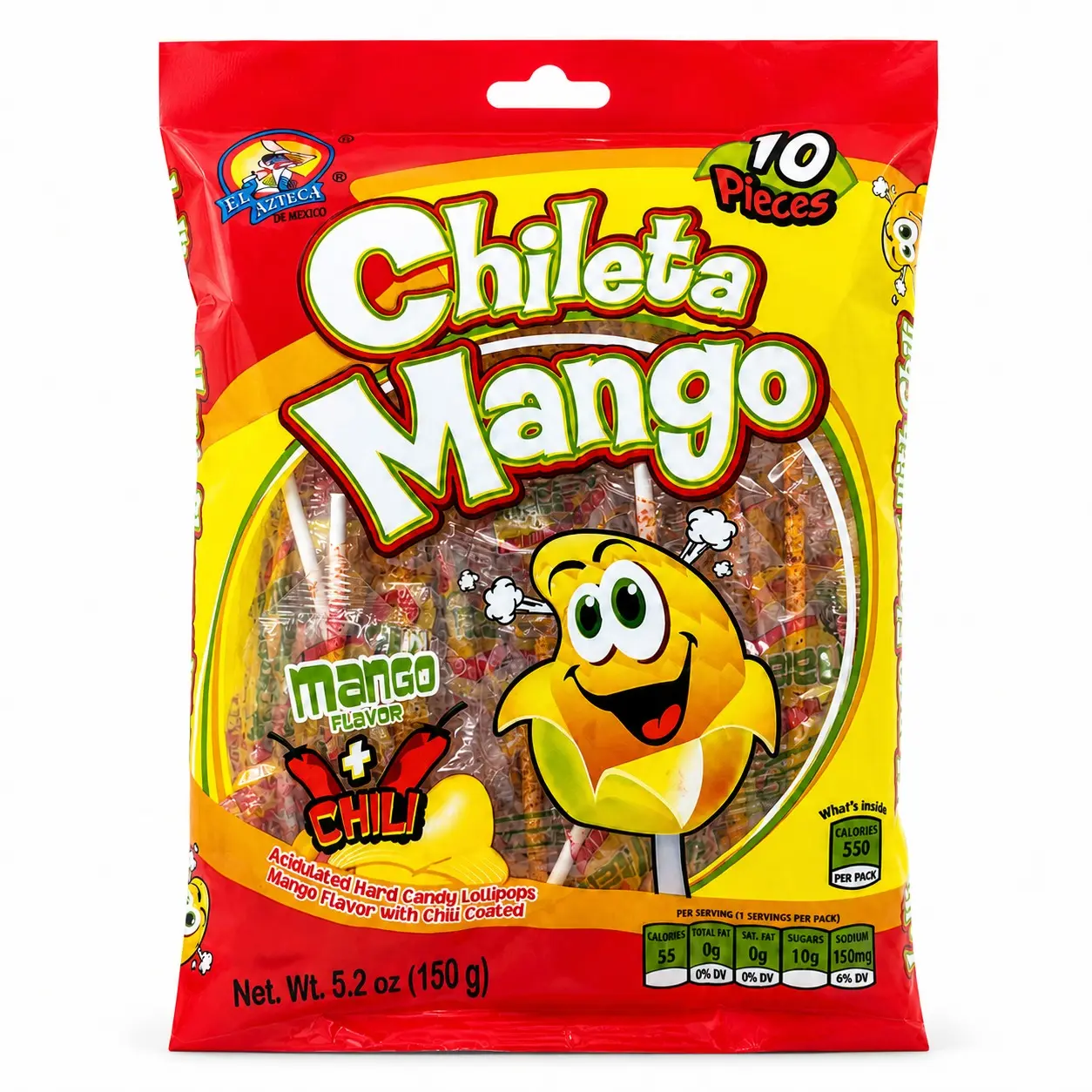 Chileta Mango 10ct Sweet & Spicy Mexican Snack Lollipops, Individual Packets Packaged Lollipops, Flavorful Party Favors