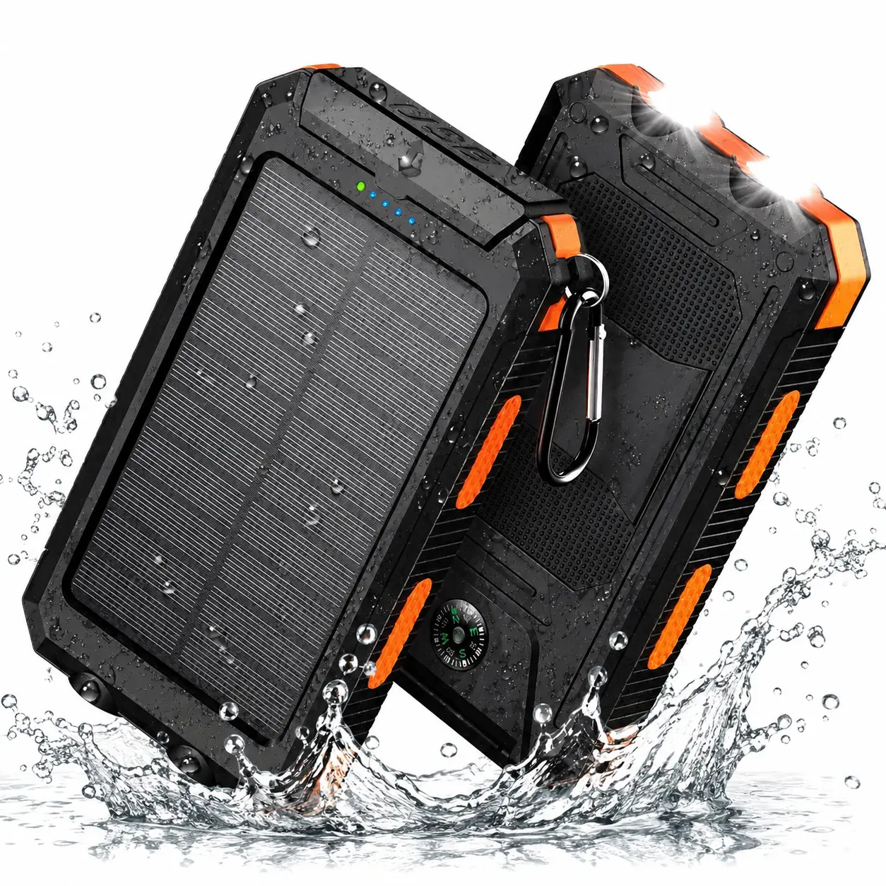 Solar & USB Rechargeable Flashlight, Multifunctional Outdoor Camping Power Bank with Compass & Intelligent Indicator Light