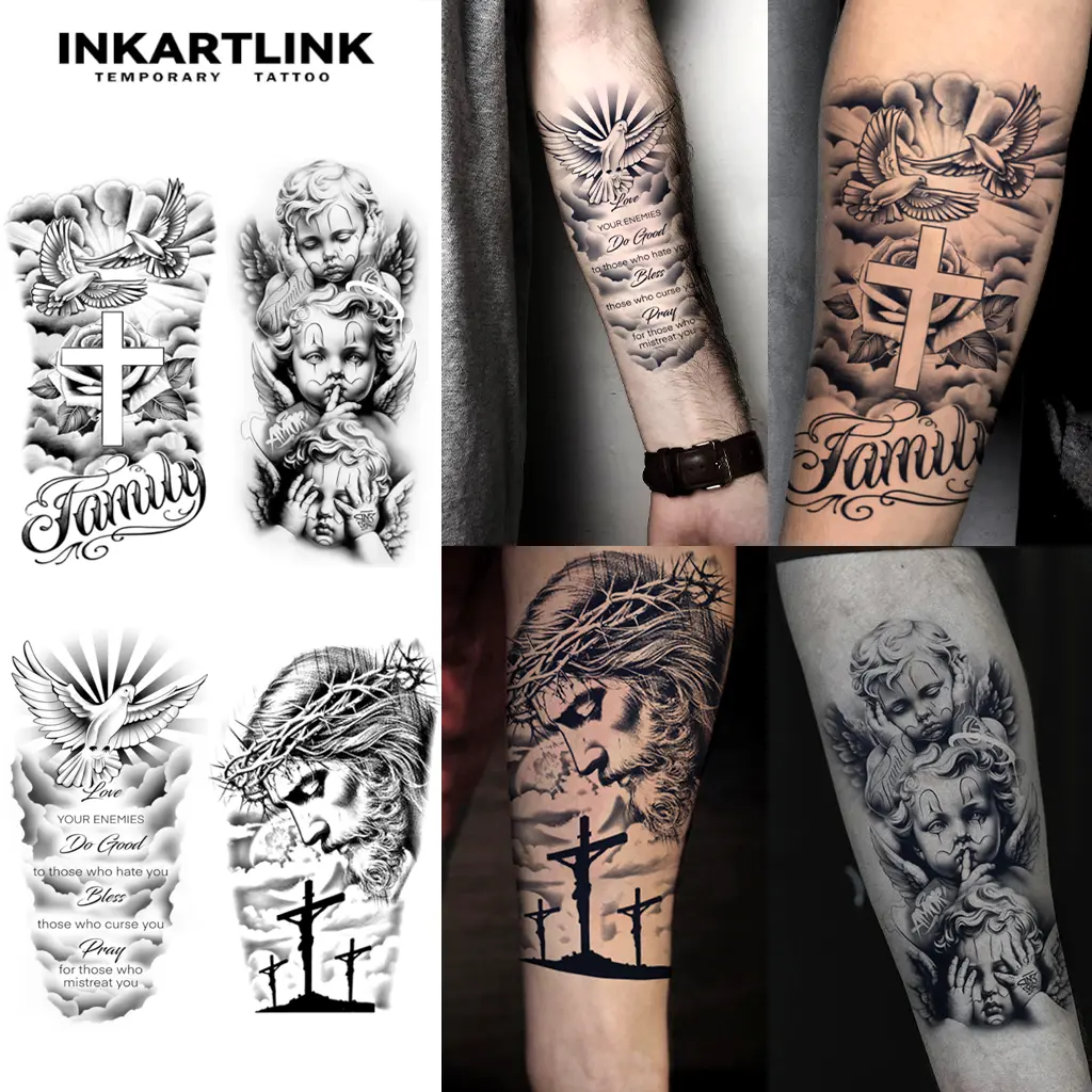 INKARTLINK Tattoo Tech Realistic Semi-Permanent Tattoos, Lasts 1-2 Weeks, Waterproof, 2 Sheets for Men and Women, Night of Redemption Adult Art Design, Realistic Temporary Tattoos