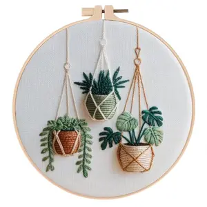 Beginner Embroidery Kit, Elegant Cross Stitch Set, DIY Plant Design, Includes Printed Cotton Fabric, Thread, Needle, English Instruction Chart