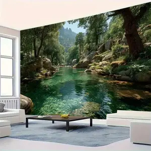 1pc Extra Large Lake Forest Landscape Tapestry - Turquoise Waters, Lush Greenery & Mountain Backdrop - Realistic Nature Scene Wallpaper Replacement for Living Room, Bedroom, Office, Party Decor - No Installation Needed - Durable Polyester Fabric Wall Hang
