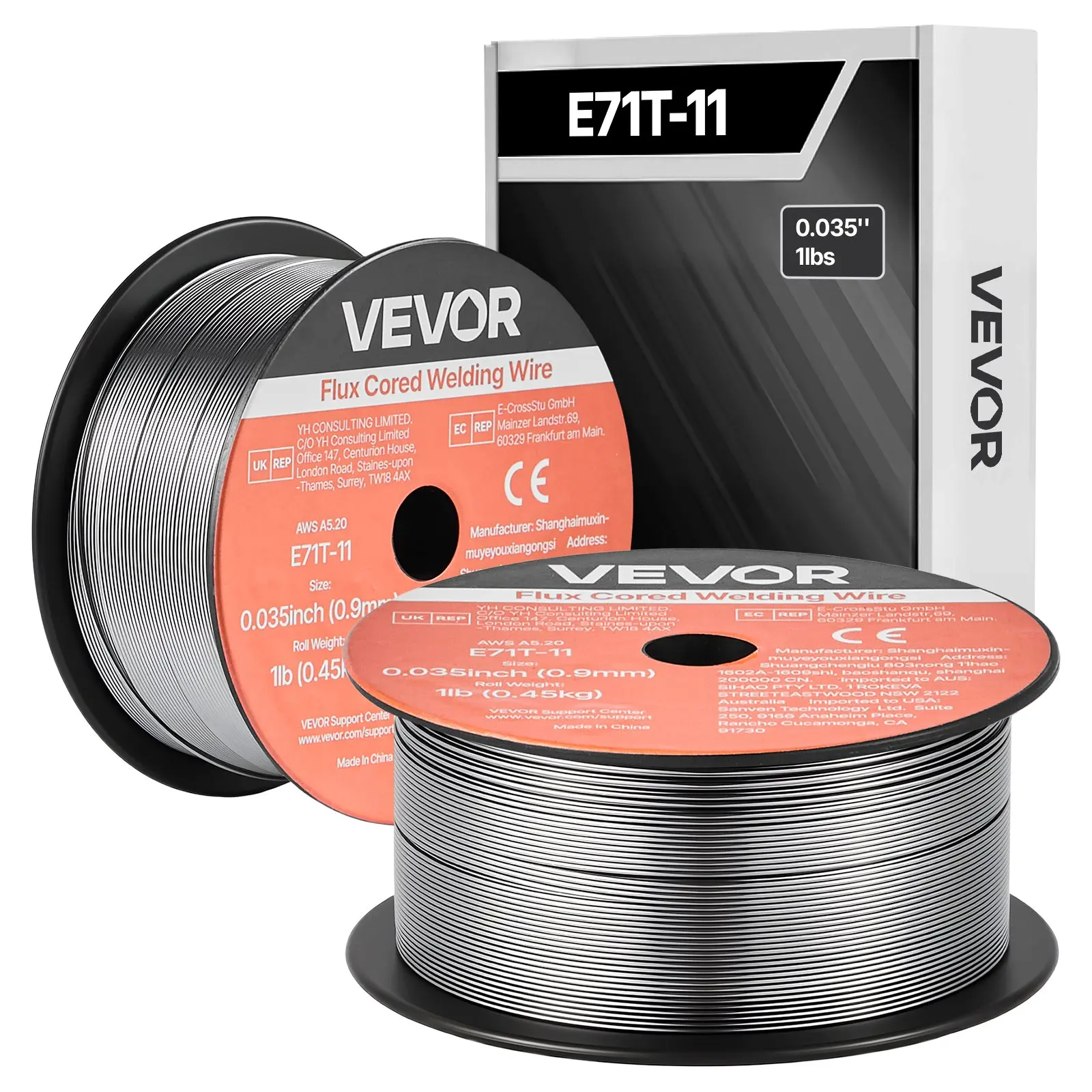 VEVOR 2-Roll Gasless Flux-Cored MIG Welding Wire Spools, E71T-11 0.035in (0.9mm) Carbon Steel, 1 lbs Durable, Low Spatter, Self-Shielded Stable Arc, High Tensile Strength for Automotive Repair, Outdoor Welding, Thin Plates, 2 Rolls, 0.035 Inch