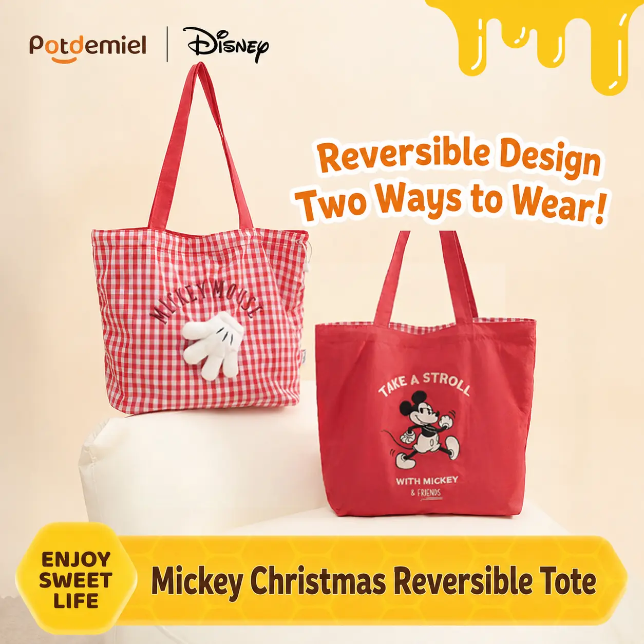 MINISO Disney Mickey Reversible Crossbody Bag | Double-Sided Lightweight Shoulder Purse for Women, Teens & Daily Use，Back To School