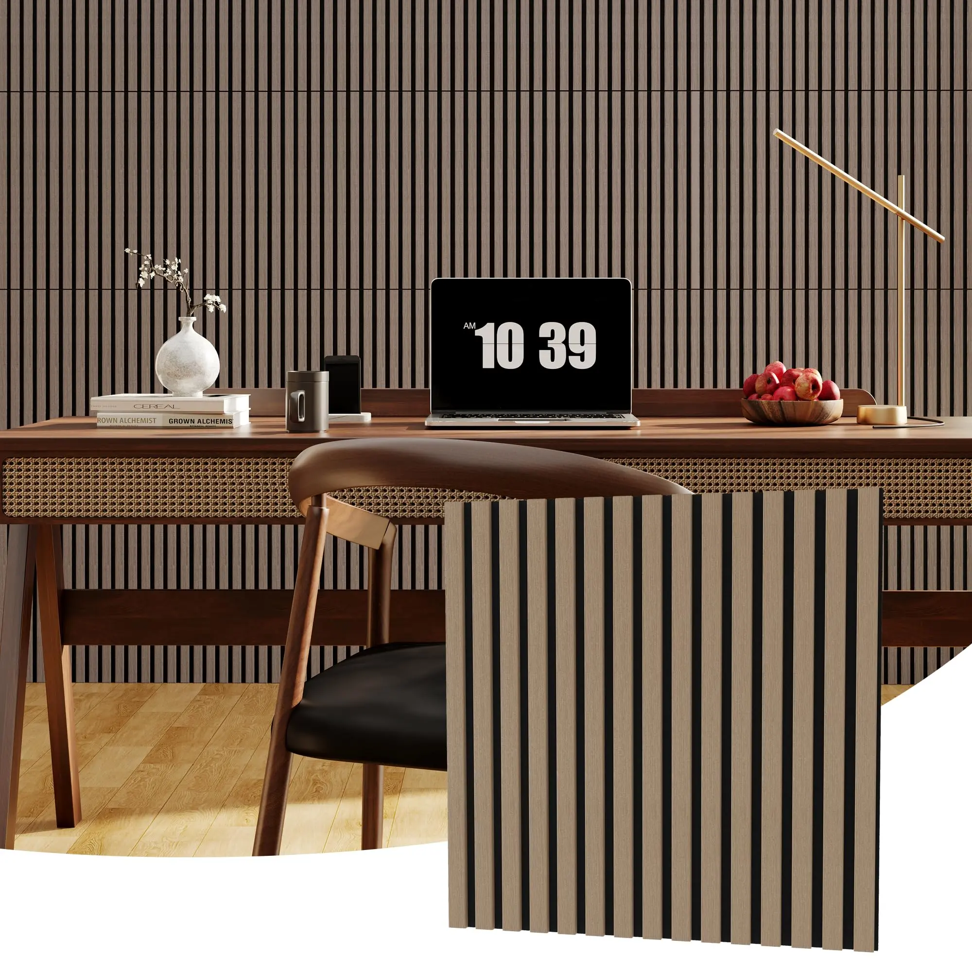 3D Wooden Acoustic Wall Panels – Sound Absorbing Decorative Tiles for Noise Reduction – 23.6" x 23.6" – Modern Slat Wall Panels for Home Theater, Office, Studio, Bedroom, Living Room – Easy Peel & Stick Installation, Textured Faux Wood Design