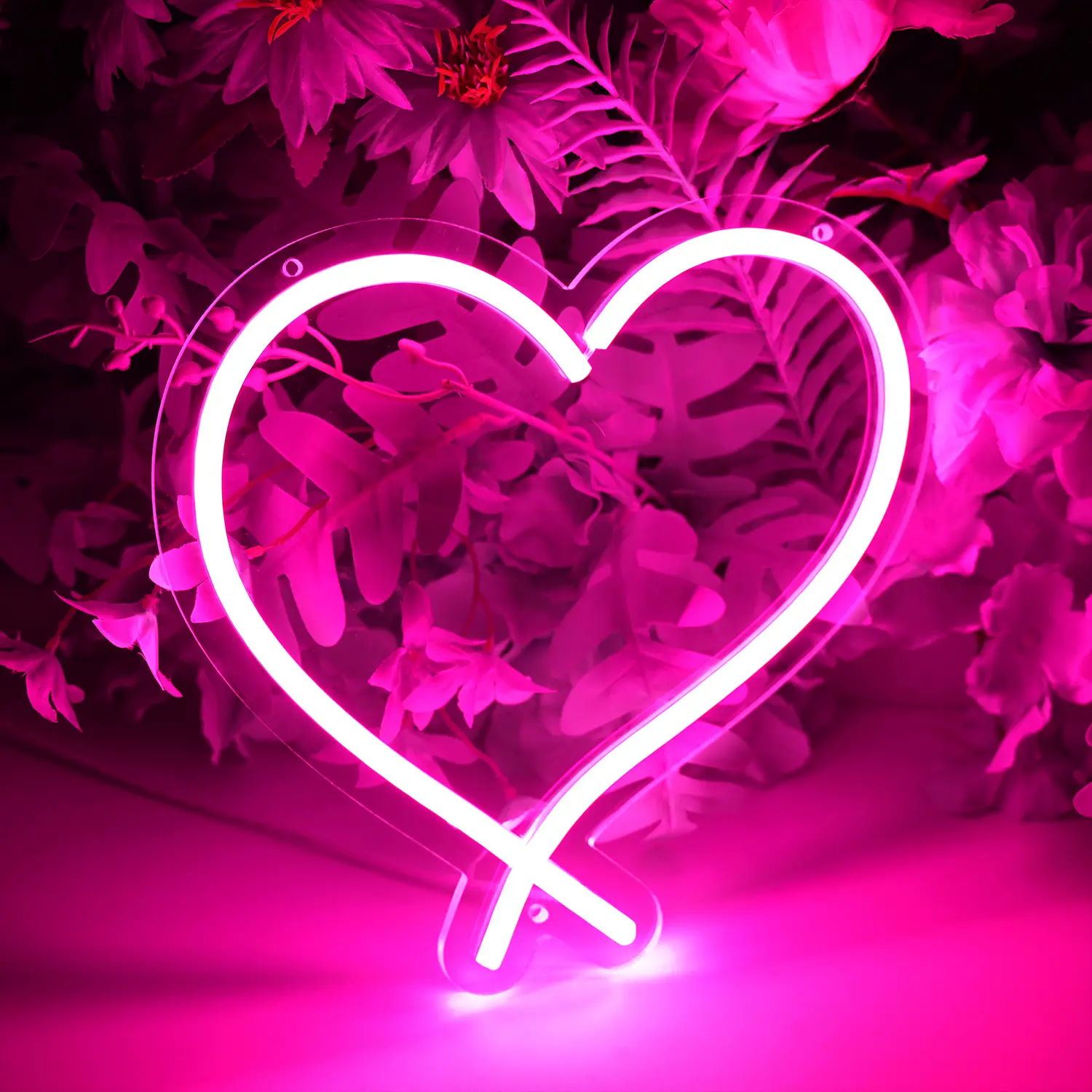USB-Powered Pink Neon Heart LED Light Sign - Energy-Efficient Romantic Mood Decor for Valentine's Day & Everyday Use