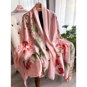 Women's Floral Print Silk Scarf, Fashionable Soft Lightweight Shawl for All Seasons, Casual Versatile Scarf for Women & Girls(Sheets)