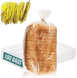 Reusable Plastic Bread Bags for Homemade - 100 Pack Clear Bag with Ties For An Airtight Moisture-free Preservation and Storage
