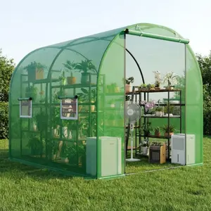 Greenhouse, Walk-in Greenhouse Heavy Duty Tunnel Green House with 4 Ventilated Mesh Windows & Zippered Roll-Up Door, Large Plant Garden Hot House Outdoor with Reinforced Frame