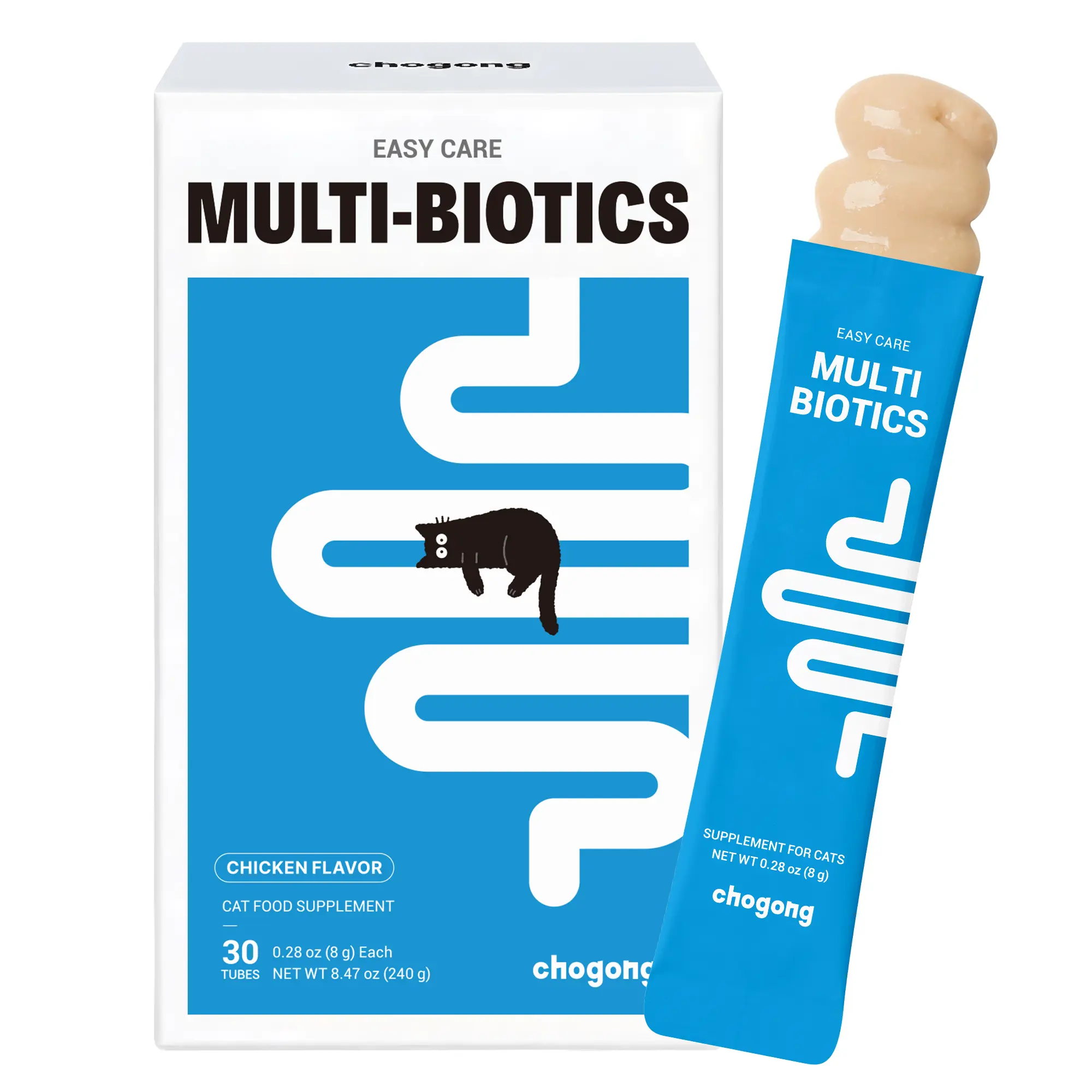 [Chogong Official] Cat Probiotic Supplement, Lickable Digestive & Gut Health Support, 30 Tubes | Multi-Strain Probiotics, Constipation, Diarrhea & Gas Concerns, Chicken Flavor, Squeezable Tubes Cats Enjoy Like Treats