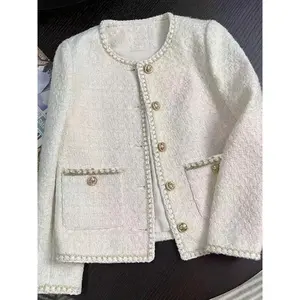 Korean-Style French Short Coat for Spring & Autumn, Elegant Women’s Tweed Overcoat, Fashionable Lady Outerwear