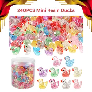 240PCS Mini Resin Ducks – Colorful Glitter Small Plastic Duck Figures, Tiny Bulk Animals for Fairy Garden, Dollhouse, Aquarium & Craft Decorations
