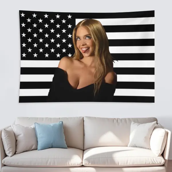 Sydney Star Sweeney America Flag Wall Tapestry Blanket Funny Poster For College Dorm Decor Room Decoration  Linen