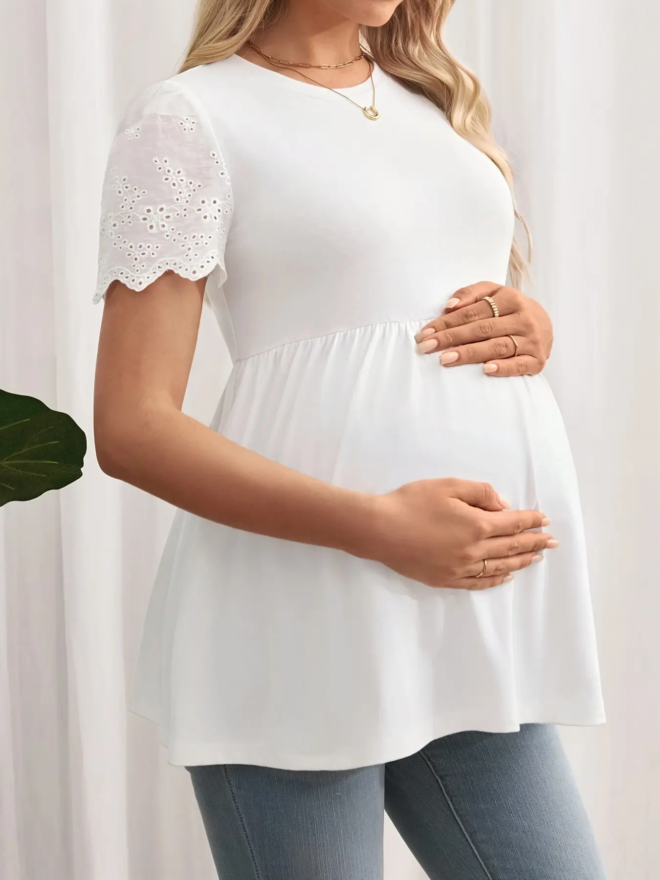 Maternity short-sleeved casual sports top, white summer maternity wear, Maternity Clothing, Pregnancy Clothes