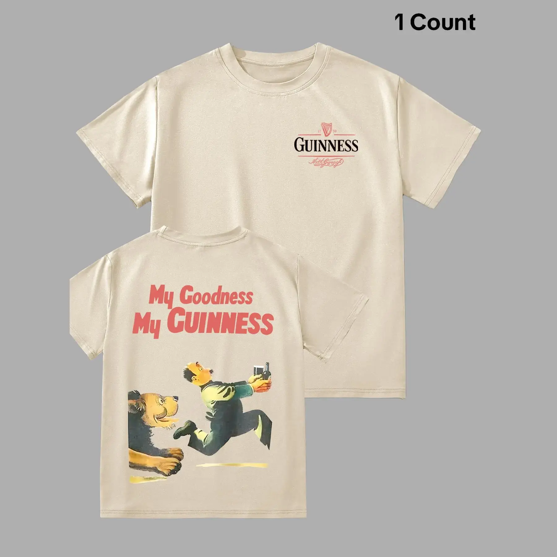 Men's Regular Fit Guinness Casual Letters Print Round Neck Tee, Street Fashion Casual Short Sleeve T-Shirt for Daily Wear, Men's Summer Clothes, Top