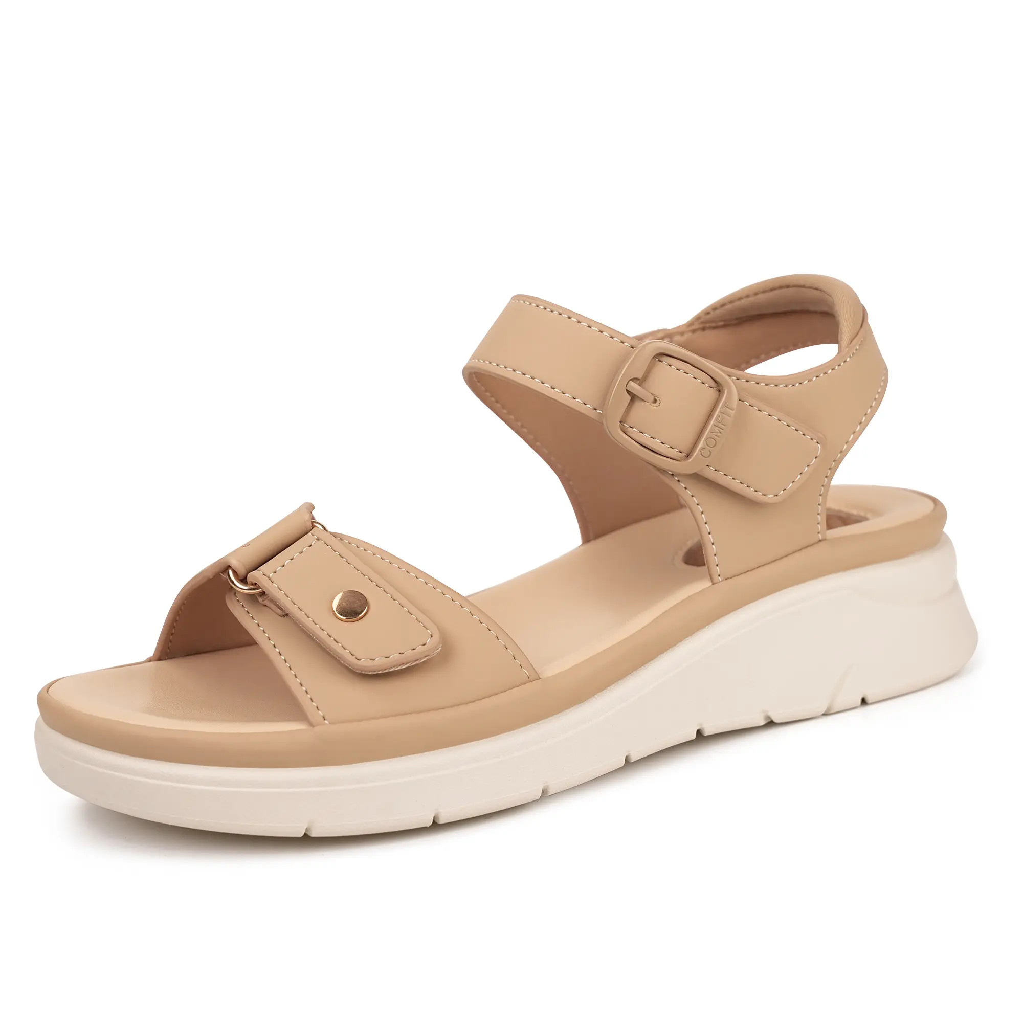 Ortho+rest Women's Beige Orthopedic Massage Open-Toe Sandals - Casual Wedge Heel Flatform Footwear, Comfortable Daily Walking Shoes for Women, Wedge Heels For Women