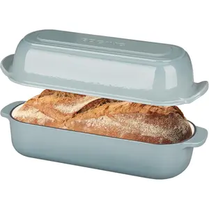 Enameled Cast Iron Loaf Pan with Lid, Dutch Oven Bread pan for Homemade Sourdough Bread Baking, 12.5x5.5 inch, 5qt, Seasalt