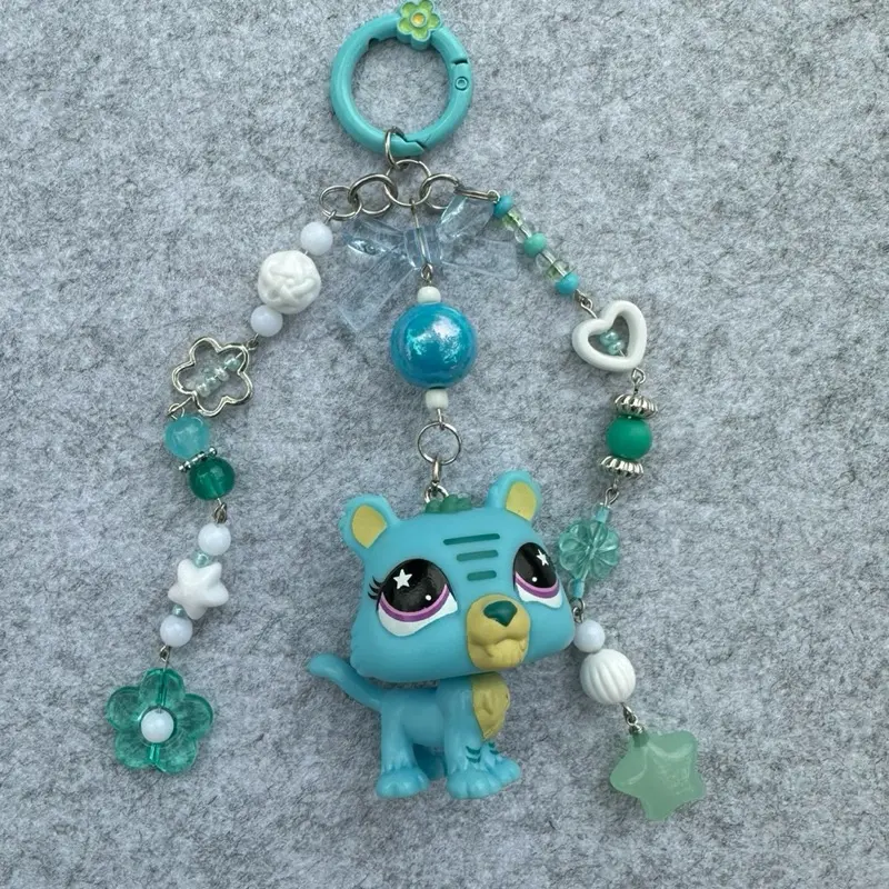 Adorable Blue tiger Keychain with Beads and Charms for Kids and Adults