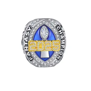 FFL 2025 Fantasy Football Championship Ring Two-tone Zinc Alloy Fashion Engagement Rings Marquise Cut Ring