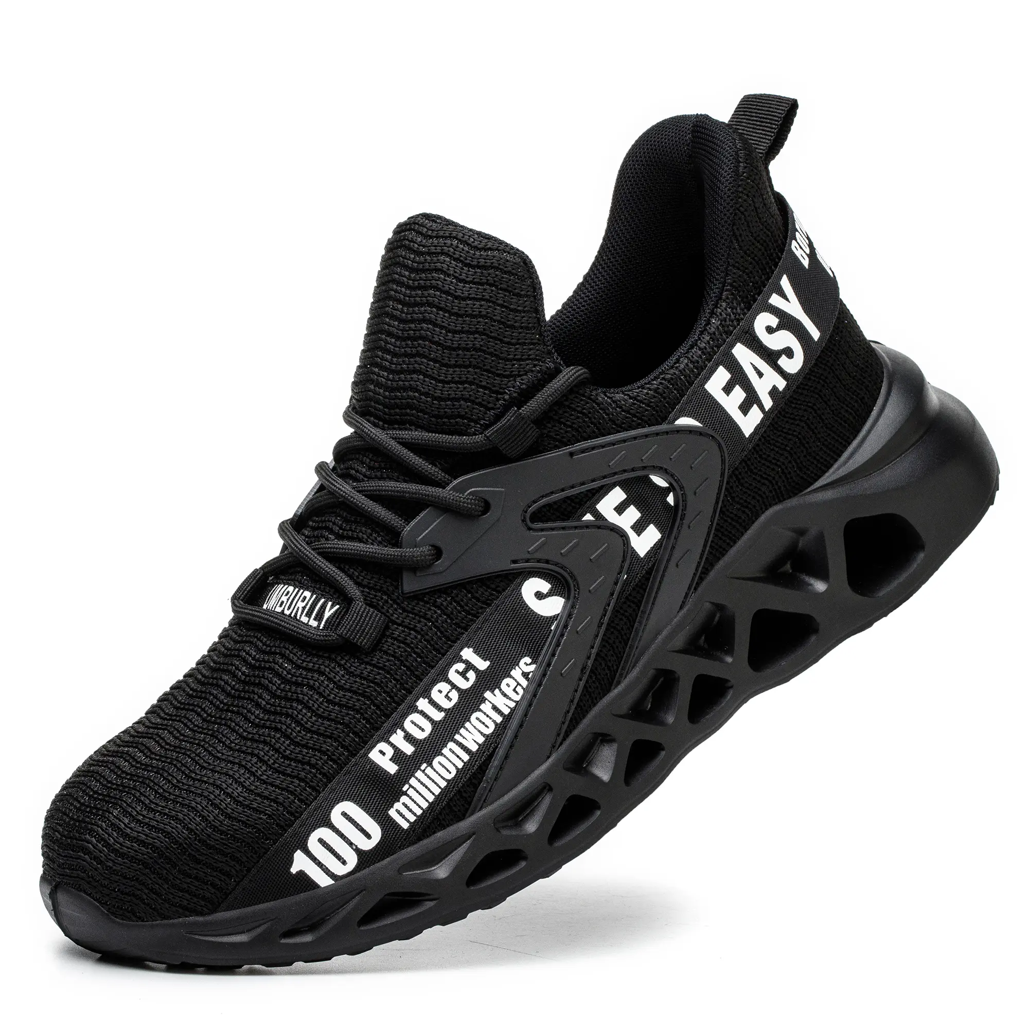 Men’s Steel Toe Safety Shoes, Round Toe Lace-Up Impact Safe Work Footwear with Kevlar Mesh Puncture Resistance, All Season Lightweight Soft Breathable Industrial Factory Boots
