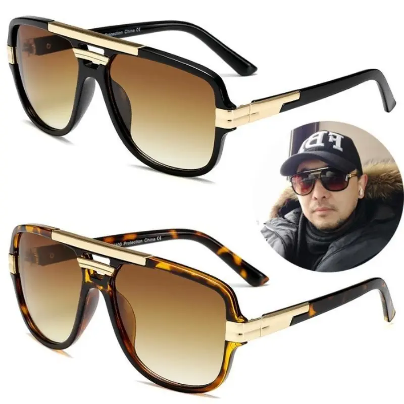 Unisex Polarized Vintage Square Sunglasses - Plastic+Metal Geometric Box-Shaped, Color-Tinted, Lightweight Punk Outdoor Eyewear, Large Tortoise Shell/Retro Colorblock Leopard Frames, Ideal Gifts for Dad (Father's Day/Christmas), Large Size