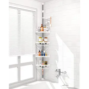 4 Layer Corner Shower , Stainless Steel Constant Tension Pole Shower Organizer, Adjustable Corner Shower Shelf, Rustproof 3.3 to 9.8 ft