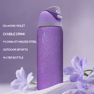 OW-Diamond purple 32oz/945ml outdoor sports water bottle, double-layer vacuum insulated portable cup. Comes with a handle and a straw. Suitable for travel, home use and office use. Ideal for sipping in summer and drinking cold beverages Drinkware Flasks