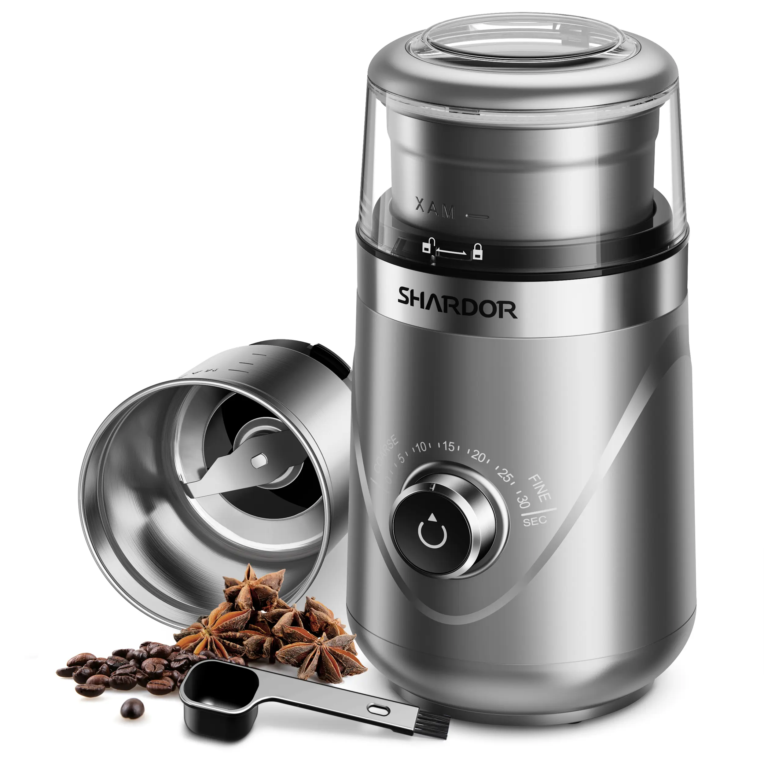 SHARDOR CG638S Electric Adjustable Coffee Grinder - Coffee Equipment for Espresso, Herbs, Spices - 1 Removable Stainless Steel Bowl, Black