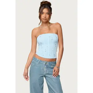 Lexah Faux Crystal Strapless Mesh Corset