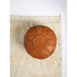 Handmade Moroccan Leather Pouf Toffee Colored Round Natural Goat Leather Ottoman - 100% high-quality Leather