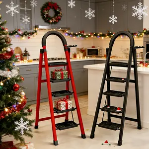 3/4/5 Step Folding Ladder | Wide Pedal, Cushioned Handle, Stable Step Stool for Home Use (Black)