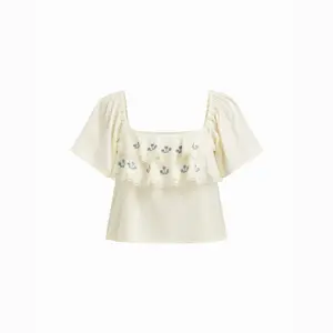Cider Floral Embroidery Square Neck Ruffle Sleeve Blouse SwimWeek