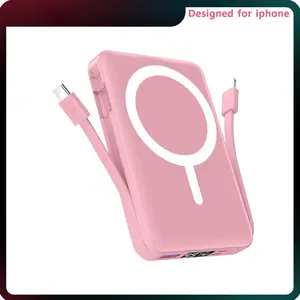 Podoru for MagSafe Power Bank, 10000mAh Portable Battery Pack Magnetic Phone Charger Built-in USB-C Lighting Cables for iPhone 17/16/15/14/13/12 Series