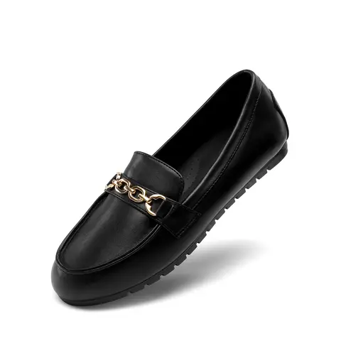 DREAM PAIRS Women's Slip-On Loafer Walking Shoes - Casual Lightweight Round Toe Flats with Arch Support, Steady Textured Traction, Sleek Chain Accent Upper, Non-Slip Grip for Slick Floors, Ideal for Leisure, Work, Teachers Shoes,outdoorfun